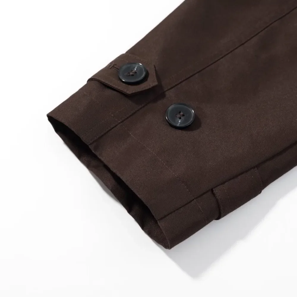 Gabardina marrón para mujer, gabardina urbana de manga larga recortada, gabardina informal clásica de tendencia 2025, chaquetas de abrigo