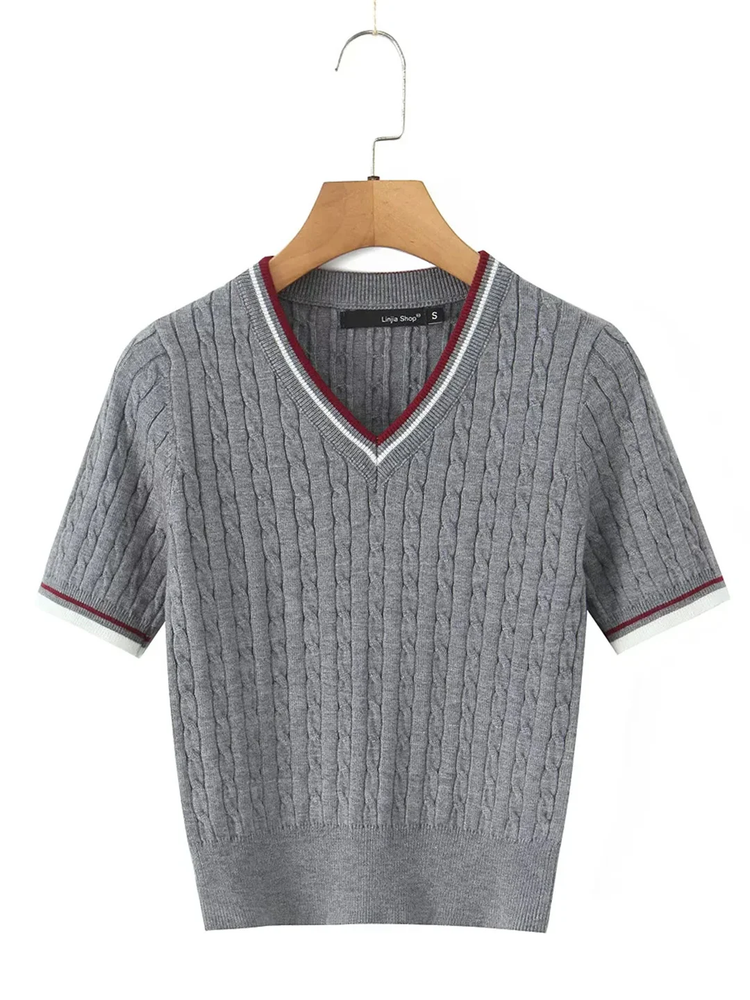 

ay V-Ne Knitted ort Sve Sweater Women's Faion Slim Fit ort Design Sensation Color Blo Casual Summer Top