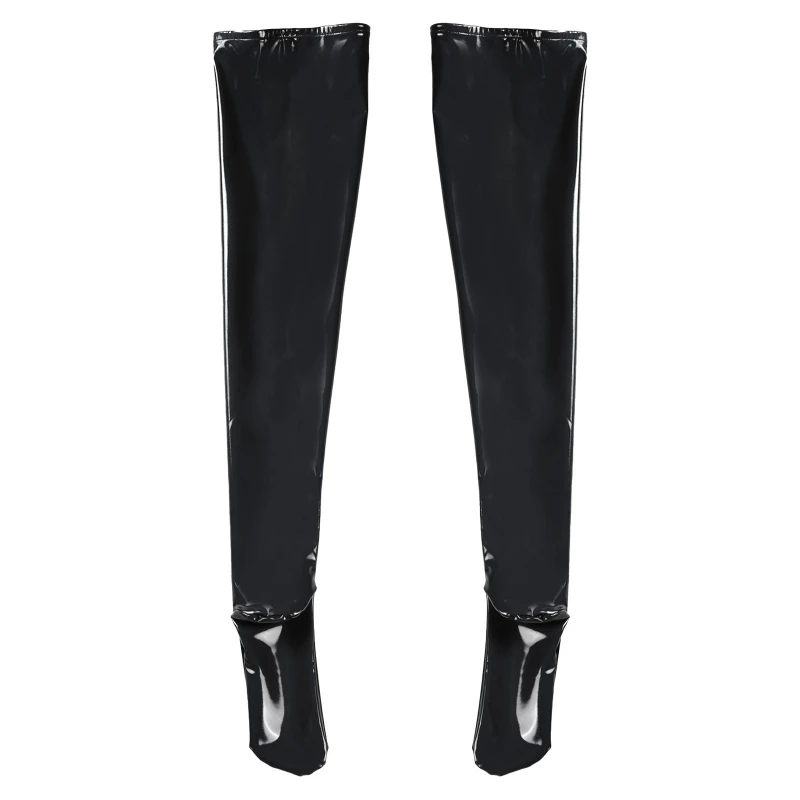 3XL Plus Size Wetlook PVC Leder Oberschenkel Hohe Strümpfe Gothic Punk Reflektierende Glänzende Pole Dance Nachtclub Party Dessous