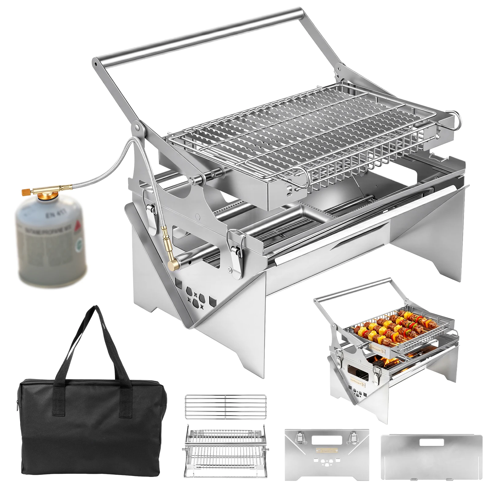 Holzkohlegrill aus Edelstahl – Tragbarer Grill für Outdoor