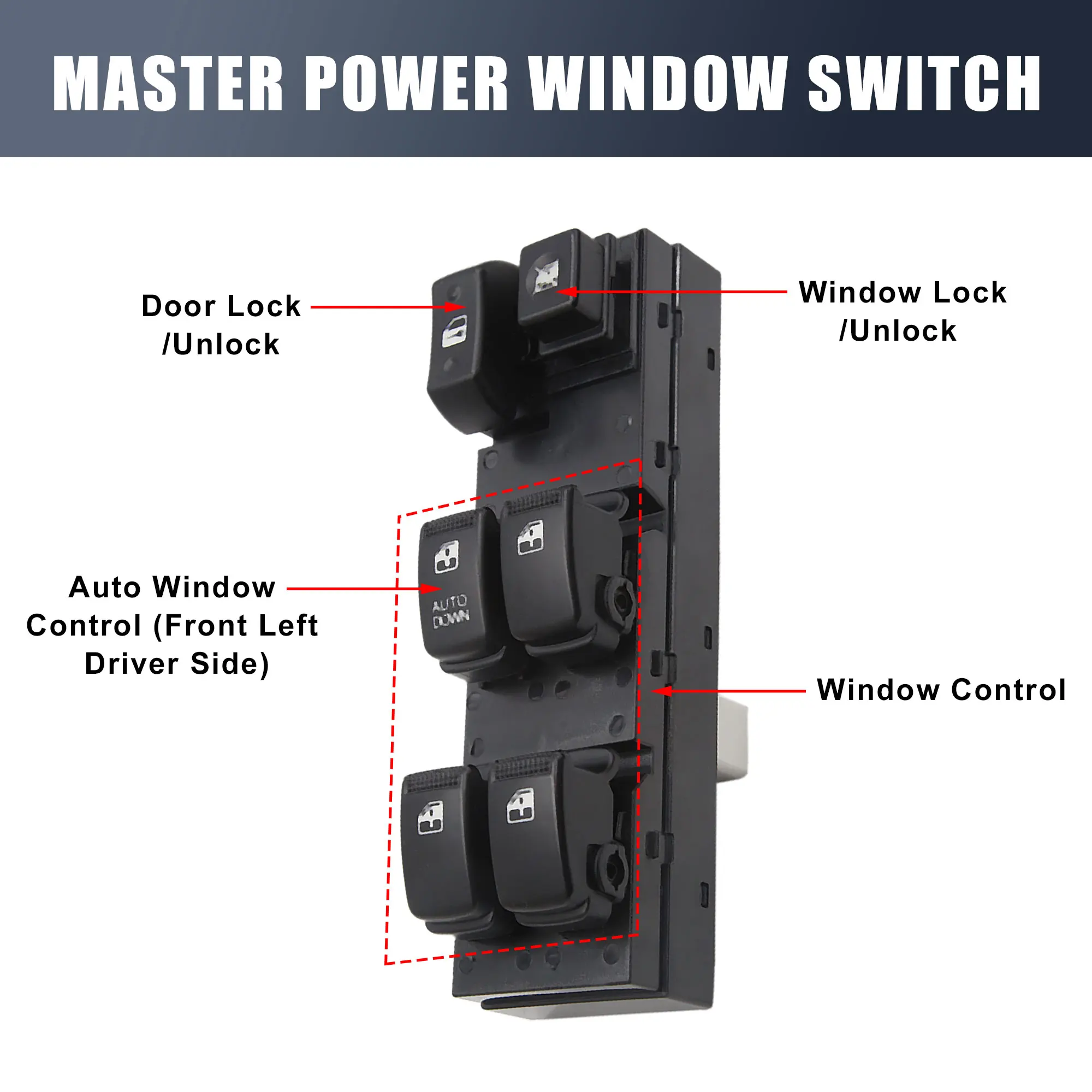 X Autohaux Auto Electric Window Control Switch 93570-2E000 for Hyundai Tucson 2005-2006 Front Left Driver Side Car Accessories