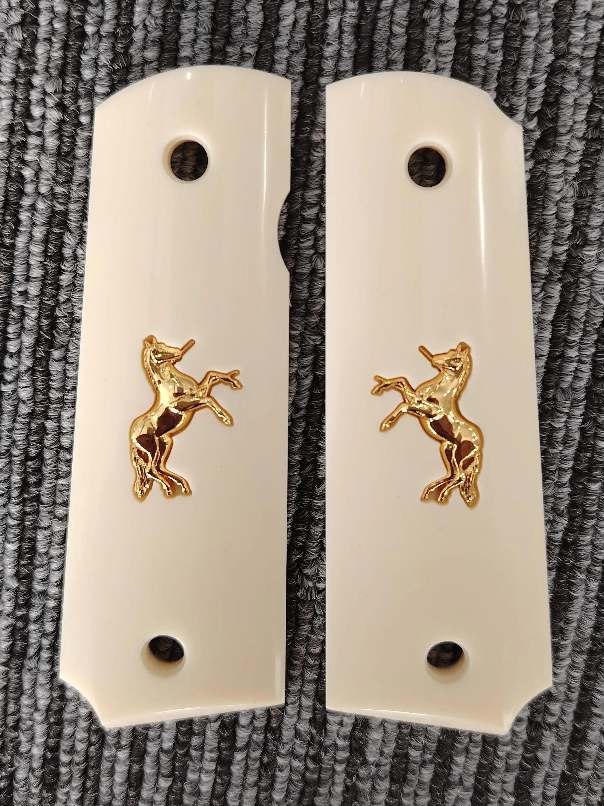1911 Grips Full Size,Bonded Ivory with Gold Horse,Fits Colt,Kimber,Springfield,Remington,Rock Island,Government Commander