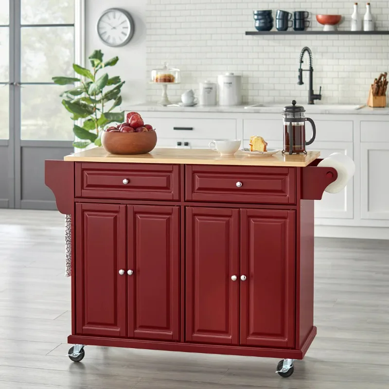 Mobile kitchen cart with double drawers and four doors