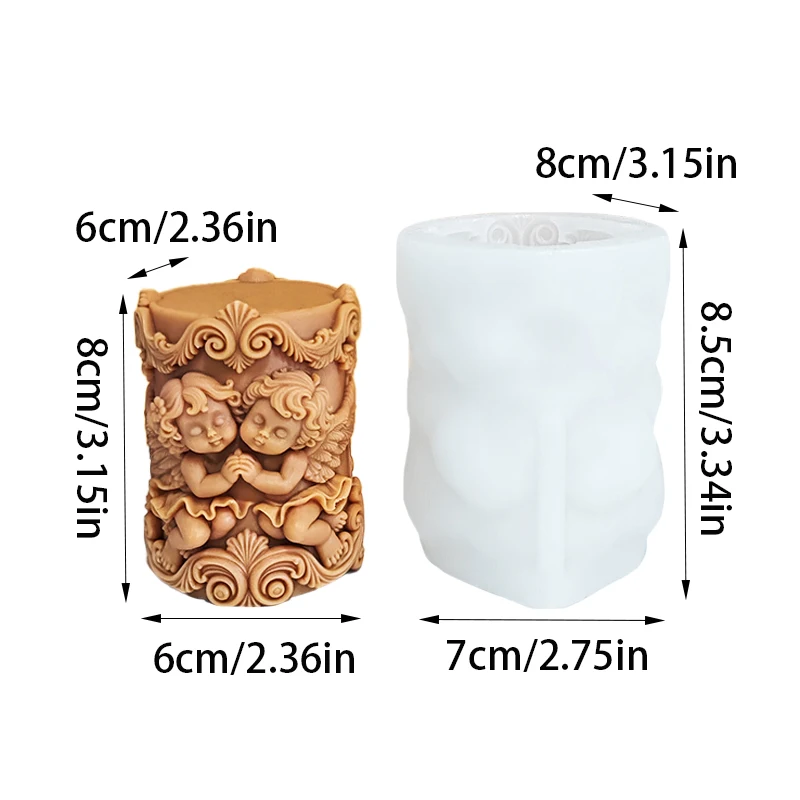 Closed-Eye Praying Angels Candle Mold, Hand-In-Hand Relief Mold, Exquisite Vine Pattern Design Resin Mold