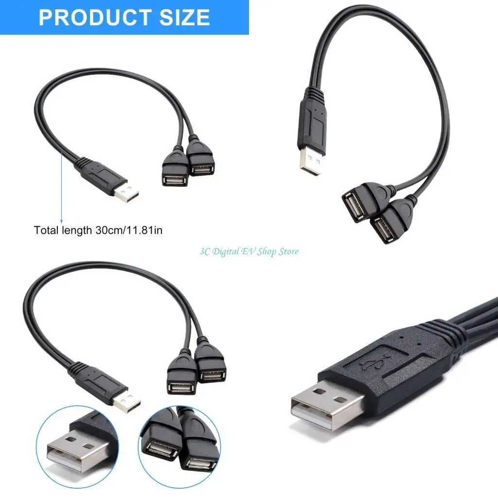 E74D 2 in 1 USB Y Splitter Cable USB Power Splitter Cable USB2.0 Male to 2 USB Female Splitter Cable Charging Data Transfer