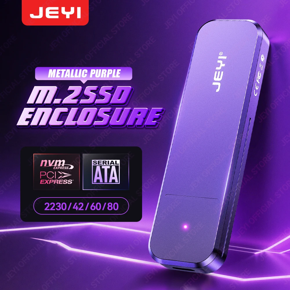 JEYI M.2 SSD（10Gbps）Aluminum Enclosure with NVMe/SATA Dual-Protocol Support | USB 3.2 |Supports 2230/42/60/80 SSDs | UASP+TRIM