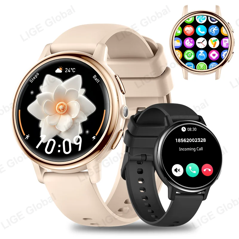 

LIGE 2025 Smart Watch 1.26" HD Sports Fitness Track Heart Rate Bluetooth Call Waterproof Ladies Women Smartwatch For Android iOS