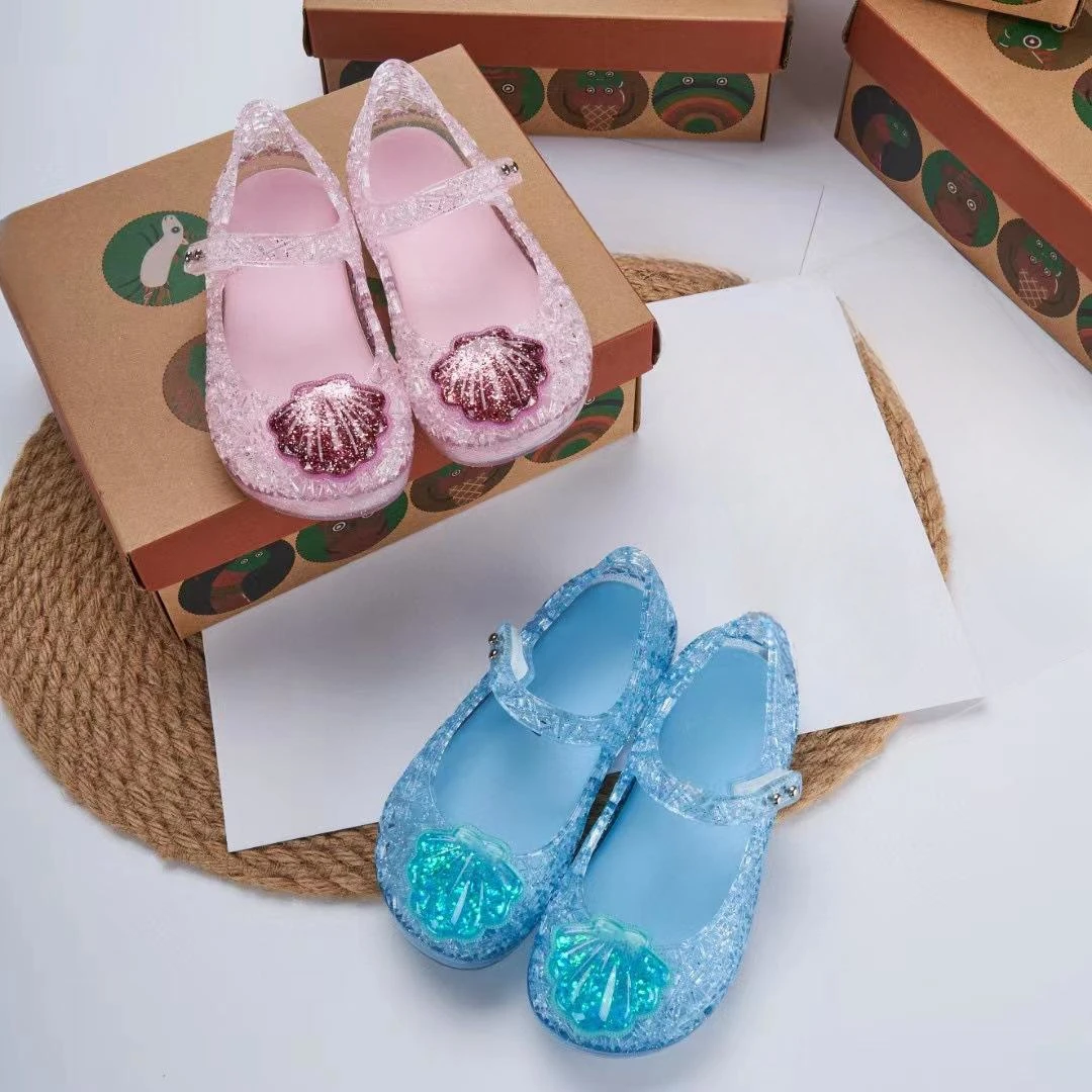 

Children's Soft Sole Single Shoes Baby Kids Shining Shell Hole Shoes Girl's Love Flowing Sand Beach Shoes Princess Toddlers Shoe