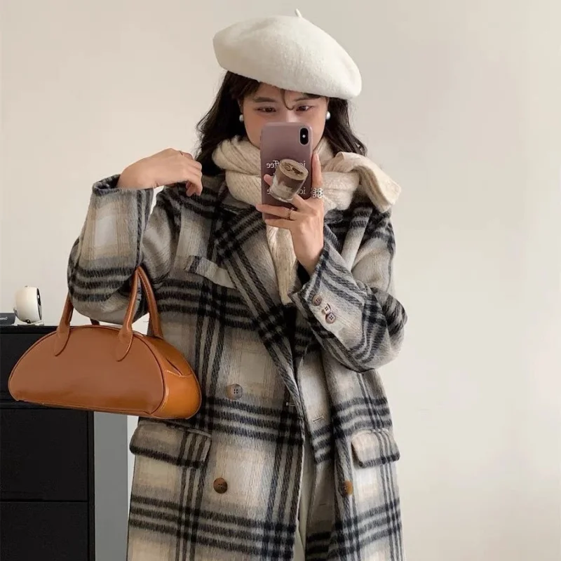 

Korean-Style Double-Faced Cashmere Autumn/Winter New Arrivals Long-Hair Premium Feel Coat For Women Extended Wool Tweed Jacket