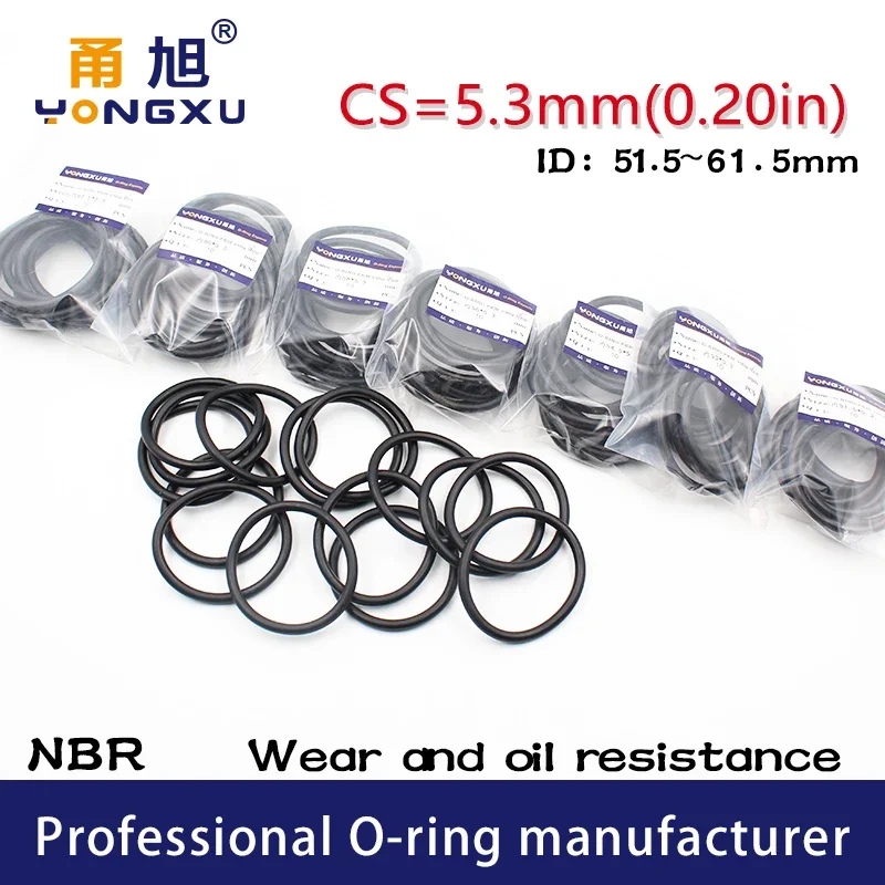 

3PC/lot Rubber Ring NBR Sealing O-Ring CS5.3mm ID51.5/53/54.5/56/58/60/61.5*5.3mm Ring Seal Gasket Nitrile Oring Oil Ring Washer