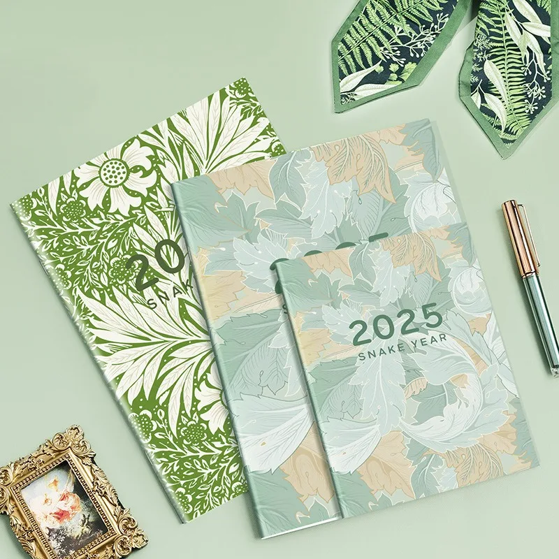 2025 Full Year A4/A5 Monthly Daily Planner Notebook Flowers 365 Days Time Management Cardboard Goals Efficiency Manual cuadernos