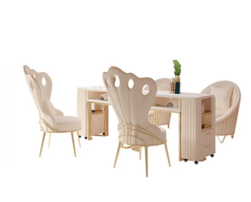 Nordic Light Luxury Peacock Chair, Marble Nail Table and Chair Set