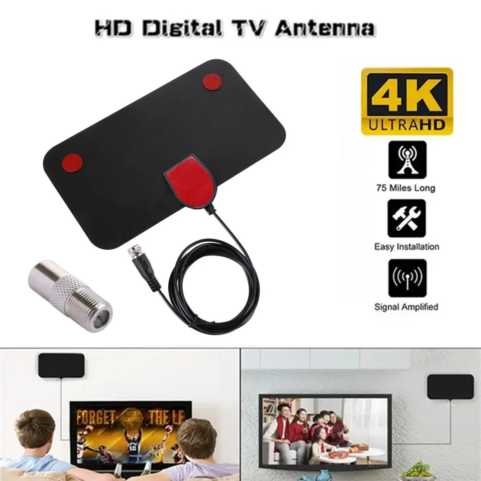 Antena de tv universal 4k 25db alto ganho hd tv dtv caixa design 3000 plug ativo digital impulsionador antena plana ue milhas interior u2e6