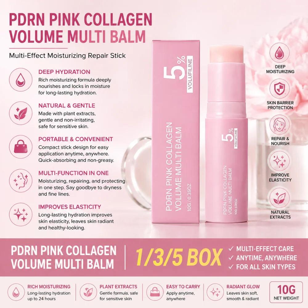 PDRN Pink Collagen Volume Multi Balm Stick 5% Volufiline Formula Fade Fine Line Firming Plumping 10g Pink Collagen Balm Stick