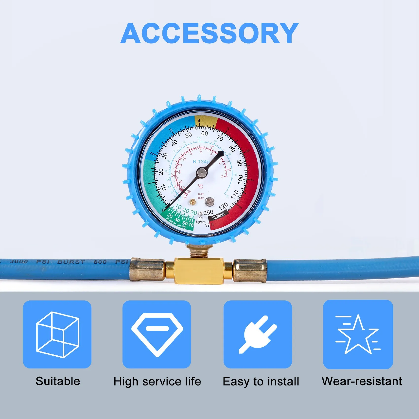 Unique! R134A Refrigerator Freon Recharge Hose Kit, R134A AC Refrigerant Charging Hose Gauge, Piercing Valve Hose Refrigerant