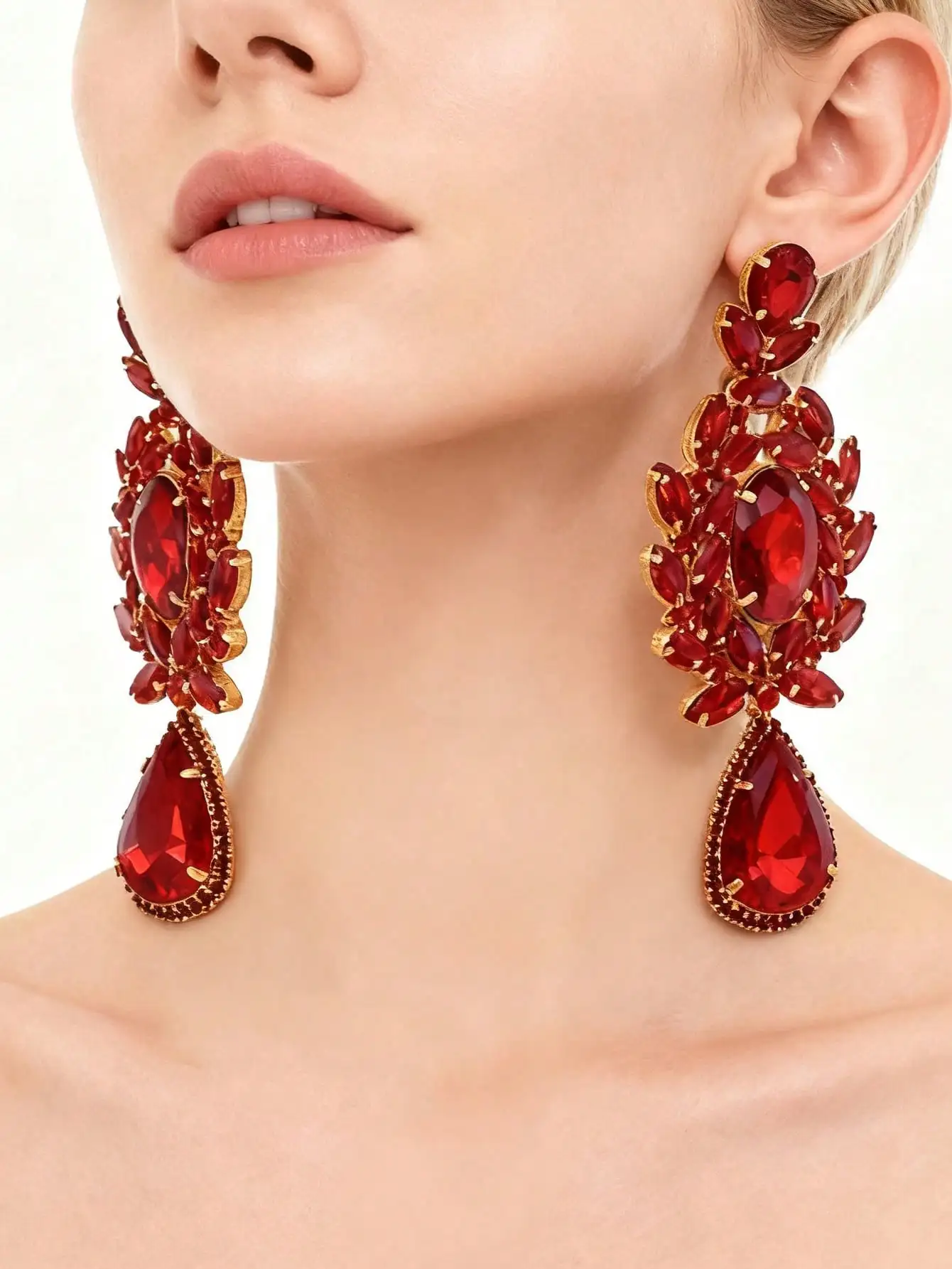 4,3" Super Bling Ellipse Champagner-Kristall Abendparty-Ohrringe Modenschau Hochzeits-Braut-Ohrringe – Detail 5