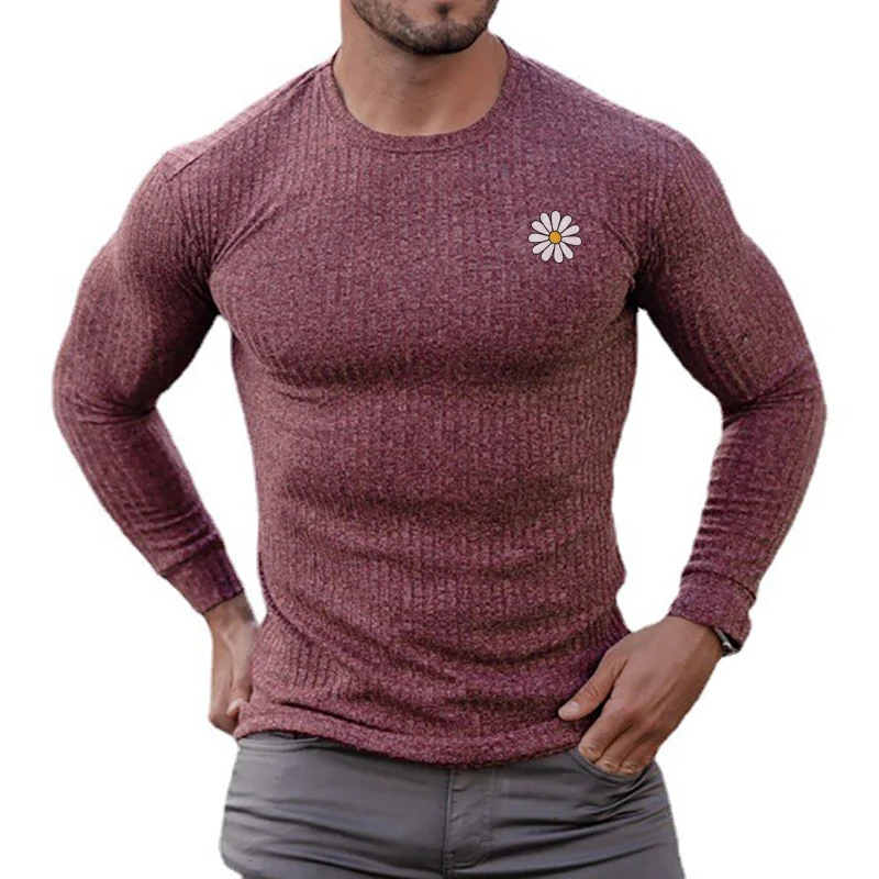 Muscleguys New Arrival Mens Slim Fit Fashion Breathable Knitted O-Neck Graphic Printed Workout Thin Pullovers