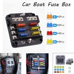 Car Marine Auto 12v 32v Plastic Cover Fuse Box Holder 12 6 Way 100a Circuit Blade Fuse Block m5 With Warning Led Light