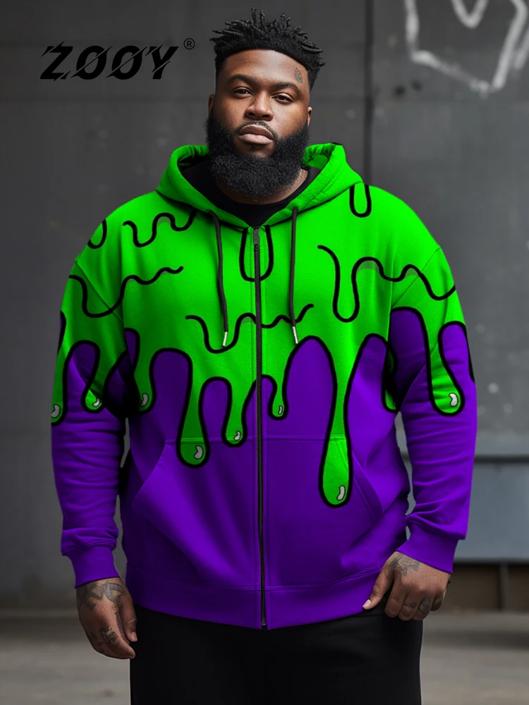 Zooy-hoodie de manga comprida para homens, zíper, estilo hip hop, estilo graffiti, tamanho grande, l-9xl