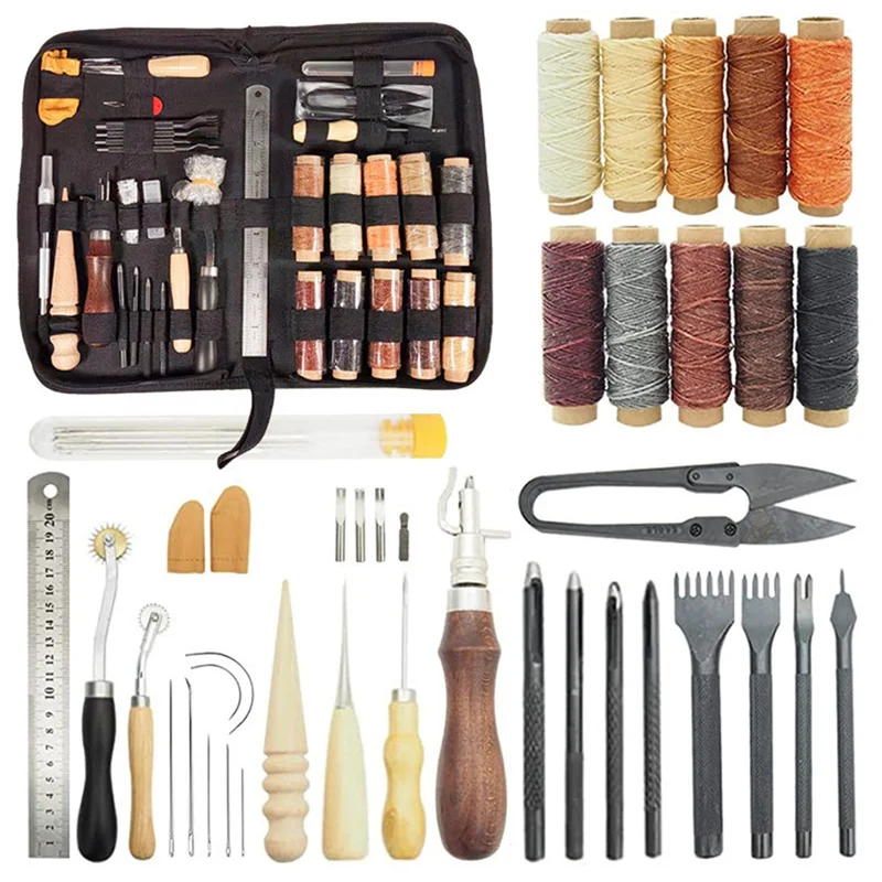 

【НОВИНКА】Инструменты для обработки кожи для начинающих: Профессиональный набор для изготовления кожи с вощеным шилом, швейный дырокол для обработки кожи