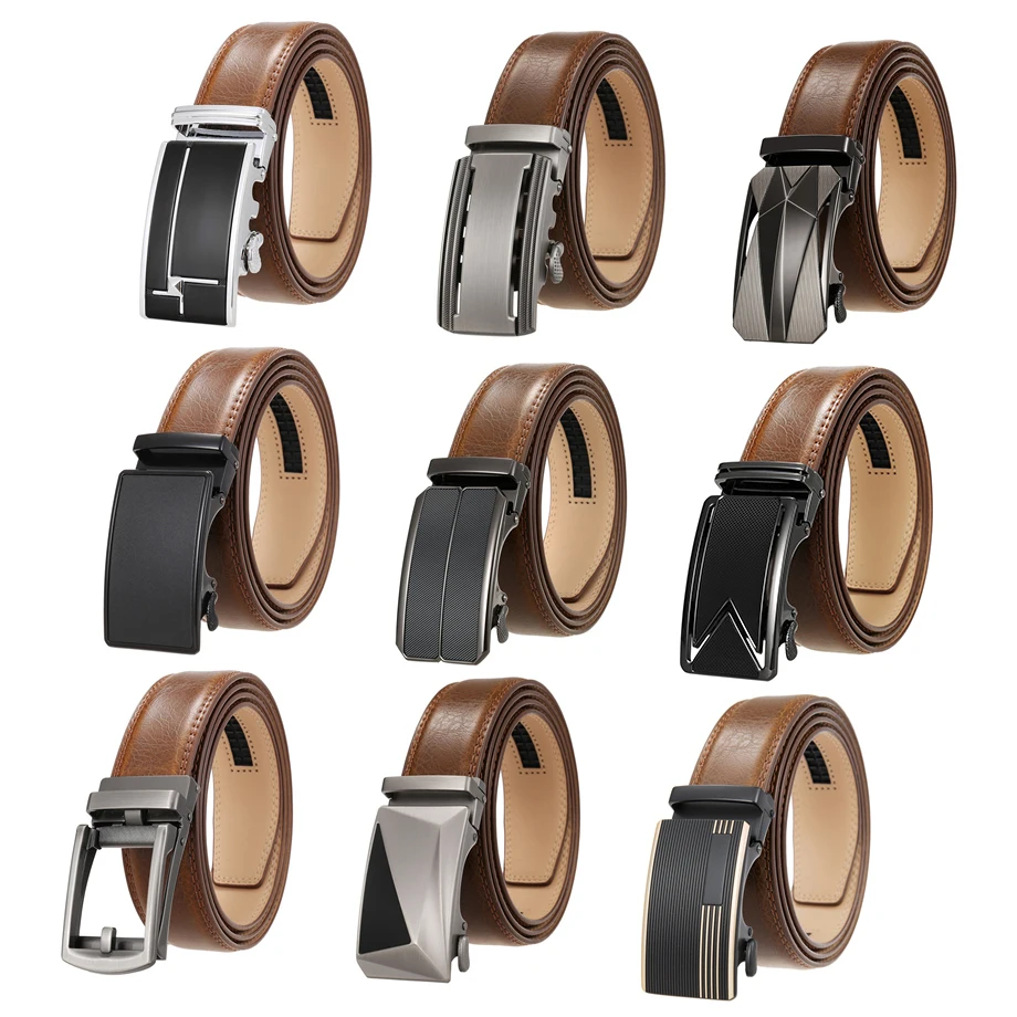 Brand Mens Belts Luxury Tan Brown Cow Leather Straps Automatic Buckles Waistband For Men Dress Jeans Casual Formal Belt B1059