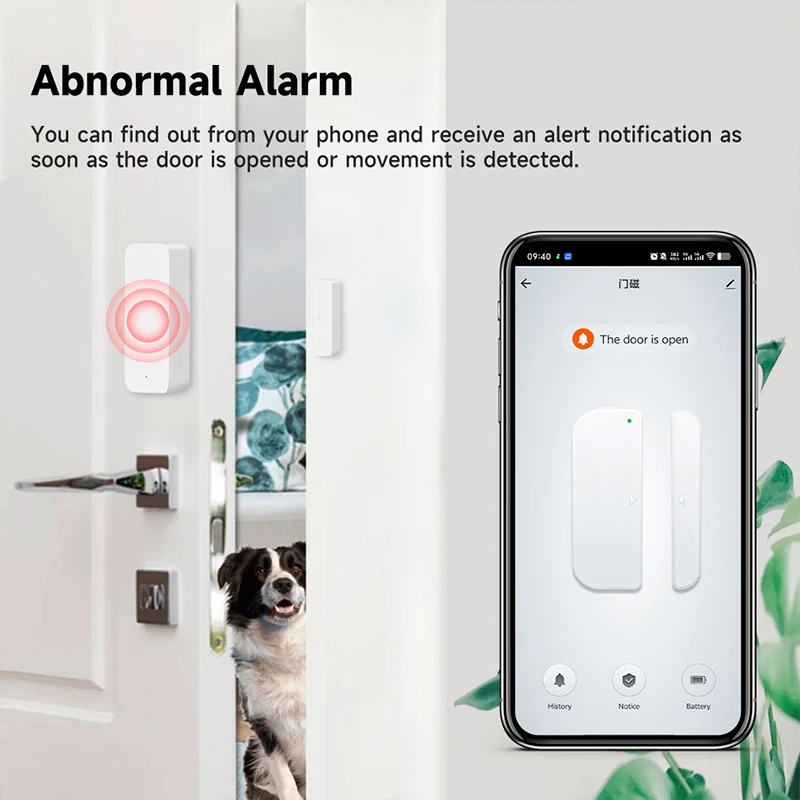 Zigbee2MQTT (Z2M) Door Sensor, High Precision Security Detector, Tuya Ecosystem Compatible for Versatile Connectivity