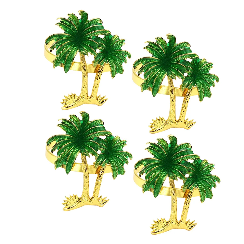 

4 Pcs Christmas Napkin Rings Tropical Leaf Hawaii Party Supplies and Decorations Golden Holder for