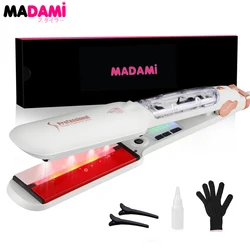 Steam Hair Straightener with Infrared 2 Inches Plate Hair Flat Iron 450°F Professional Salon Hair Styling Tool Dual Voltage