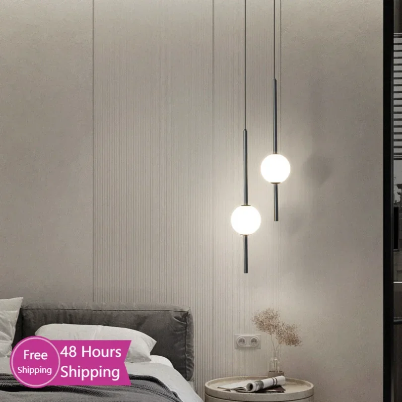 Modern Long Pendant Lighting Lamp Bathroom Bedroom Bedside Ceiling Hanging Lights Acrylic Ball Double Chandelier Decoration Led