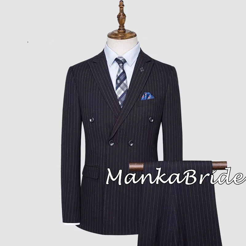 Traje de doble botonadura para hombre, Blazer de esmoquin para novio de boda, pantalones formales para fiesta, negocios y oficina, Invierno/otoño