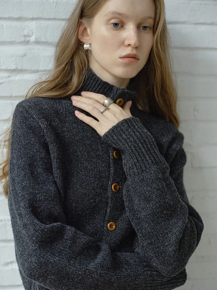 Faionable Long Sve Camere Maglieria da donna Allentata Casual Confortevole Morbido maglione invernale Design con bottoni Sle coreano