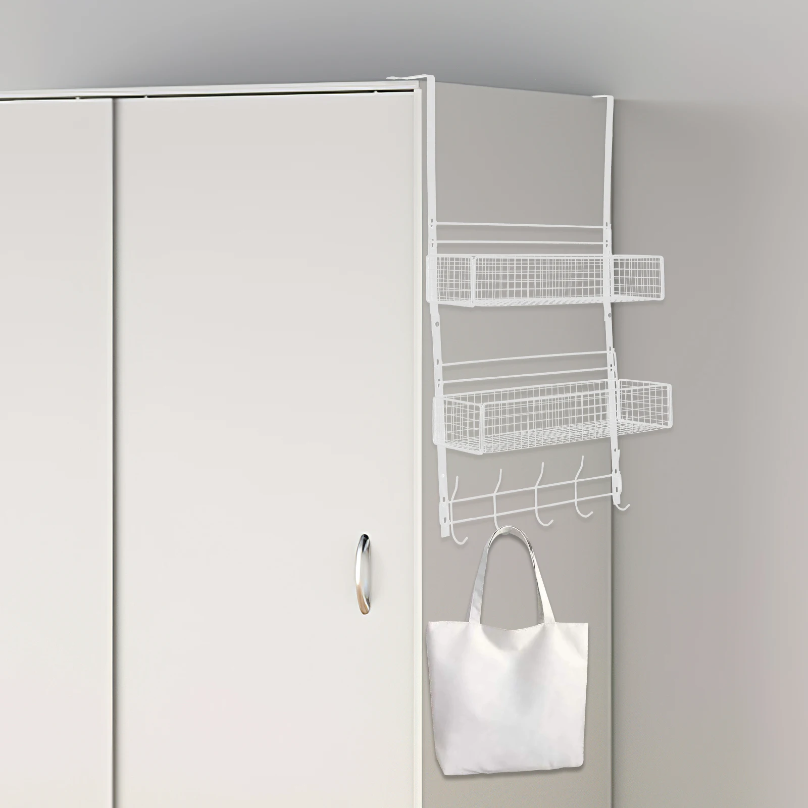 

Hanging Wall Basket Metal Storage Organizer Kitchen Bathroom Bedroom Simple Nail-Free Design Easy Install Holds Towels Small