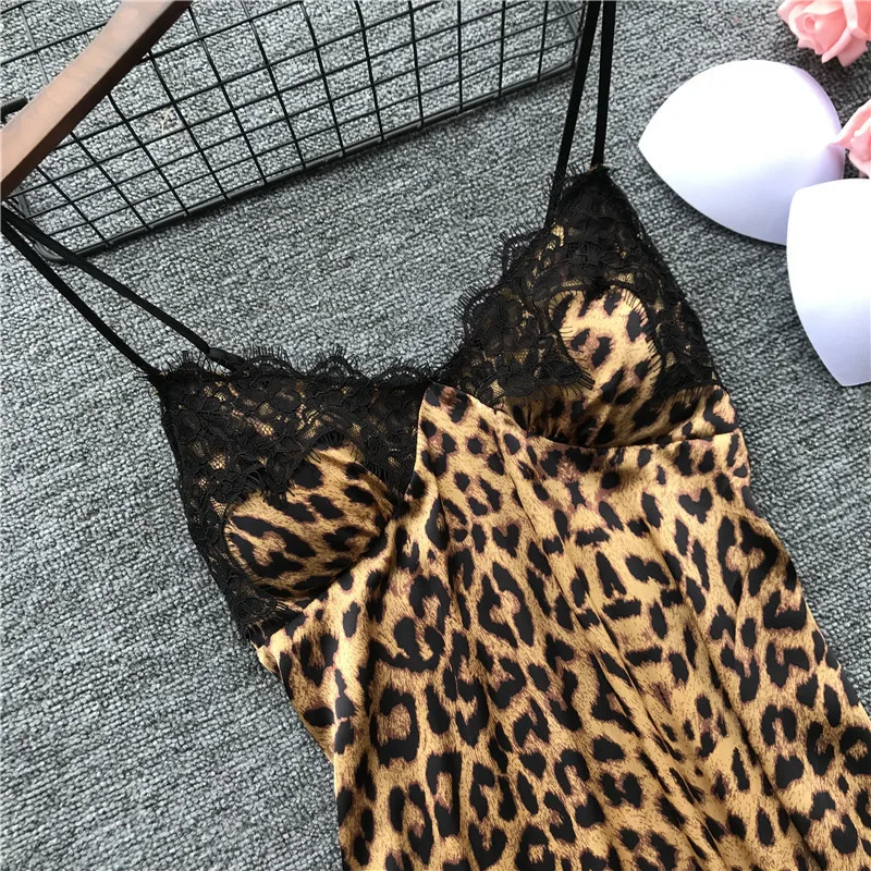 Sexy Leopard Print Sleepwear Women's Cami Top and Shorts Pajama Set Lace Trim Loungewear Trendy Animal Print Pjs New Hot Gift