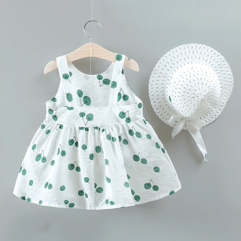 Baby Girl Summer Cherry Dress 1-3 Years Old Baby Camisole Dress Girl Dress Trendy Gift Hat