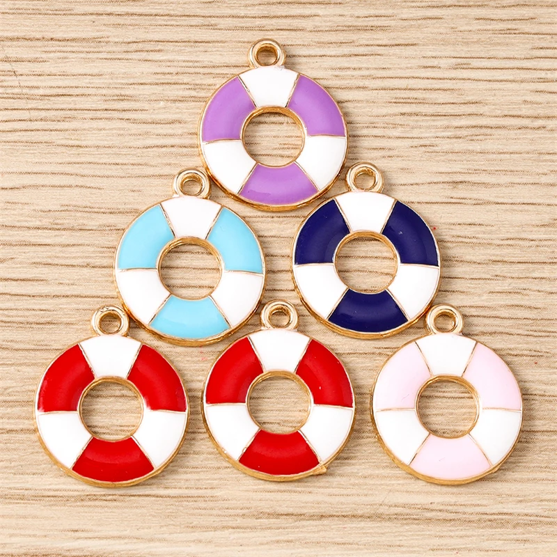 10 Stück 15 x 18 mm niedliche bunte Emaille-Schwimmring-Charms-Anhänger für Schmuckherstellung, Ohrringe, Halsketten, Armbänder, DIY-Bastelbedarf – Detail 8