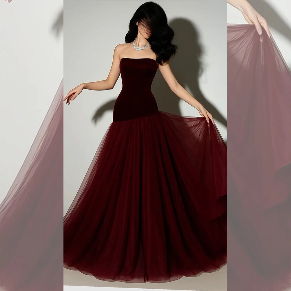Strapless Vrouwen Bordeaux Avondjurken Gedrapeerde Elegante Prom Jurk voor Vrouwen Party Solid Cocktailjurken 2025