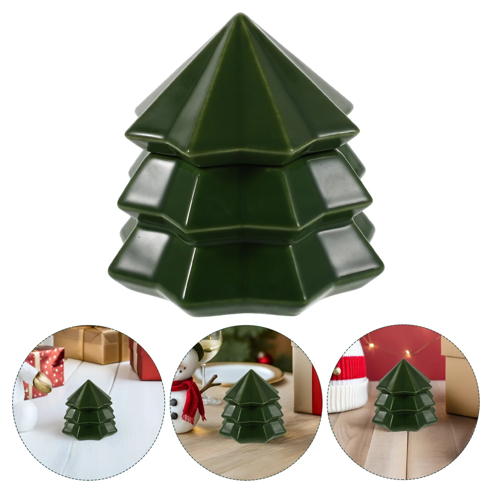 

Christmas Tree Shaped Ceramic Jar Airtight Storage for Tea Sugar Seasoning Holiday Kitchen Canister Countertop Decor