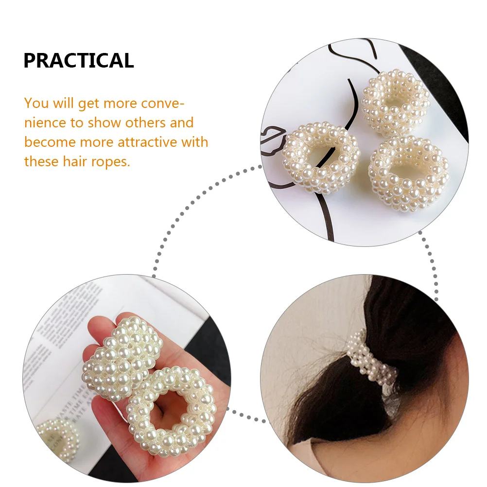 2 Pcs Pearl Hair Band Bracelets Beaded Ribbons Girl Tie Ring Rope Ponytail Holder Headgear Women's