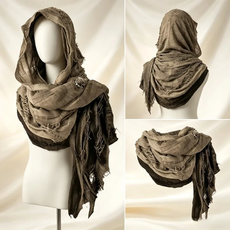 Role Play Men's Medieval Pirate Retro Hood Scarf Black Green Wrap Cloak Renaissance Halloween Masquerade Costume Shoulder Cowl