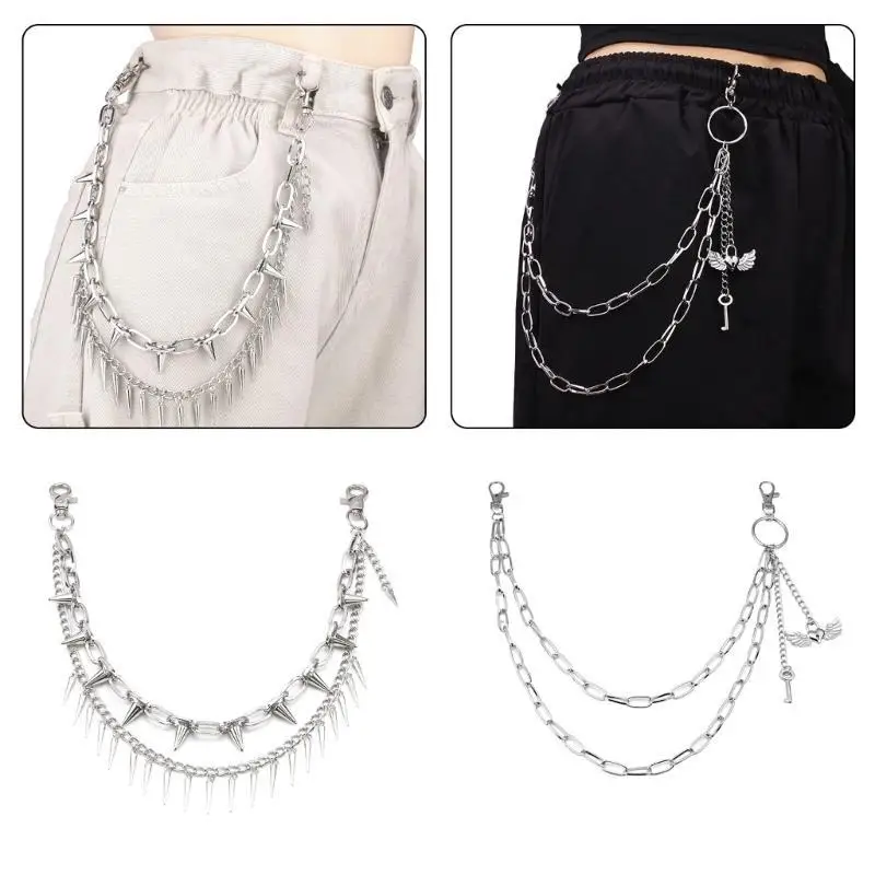 P9FE HIP HOP PANTS سلسلة روابط أنيقة للراقصات Punk 2000s Trend Jean Multi Layer Synains for street street
