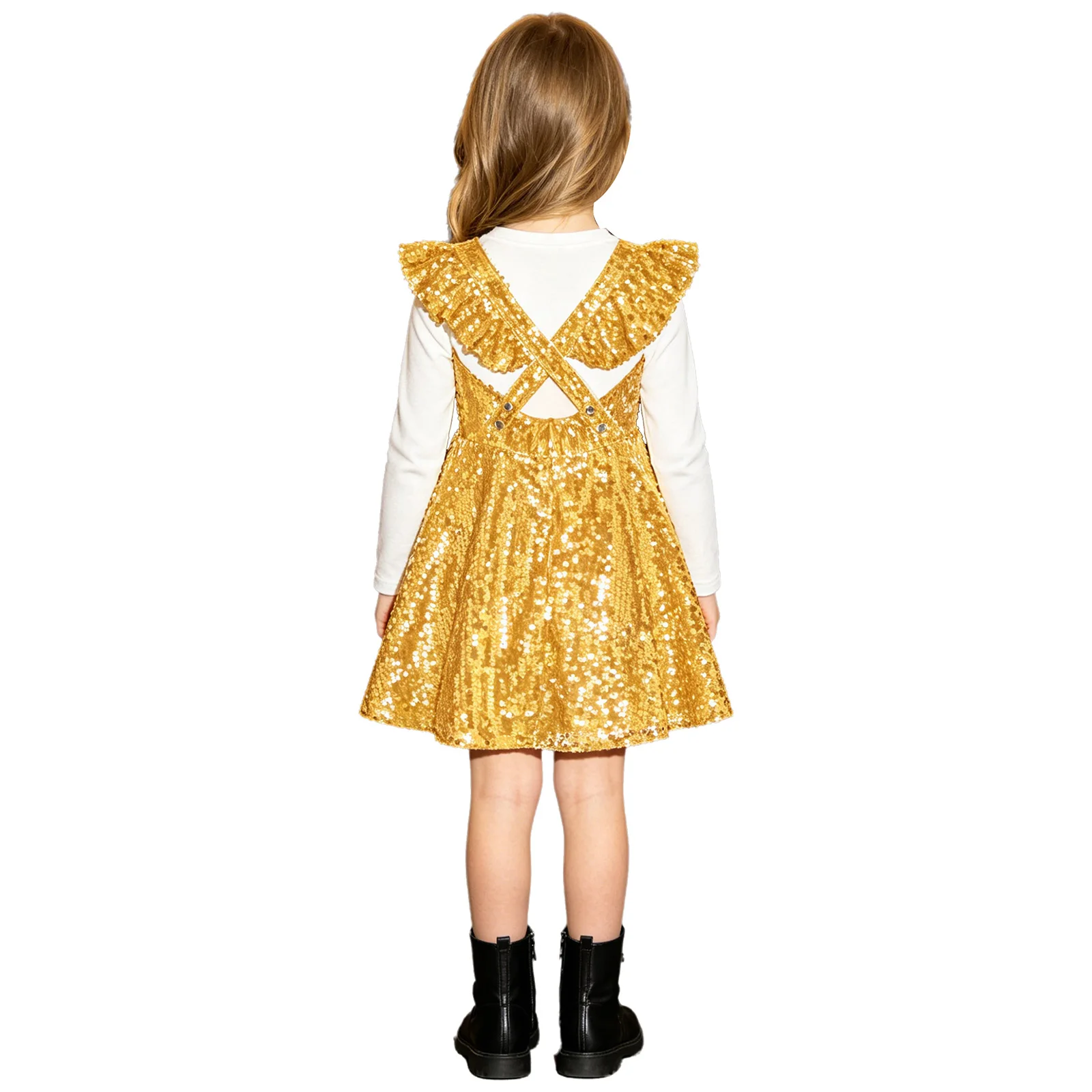 

Girls Allover Sequin Disco Jazz Dance Dress Streetwear Kids Sparkly Suspenders Skirts Adjustable Ruffled A-line Pleated Skirts
