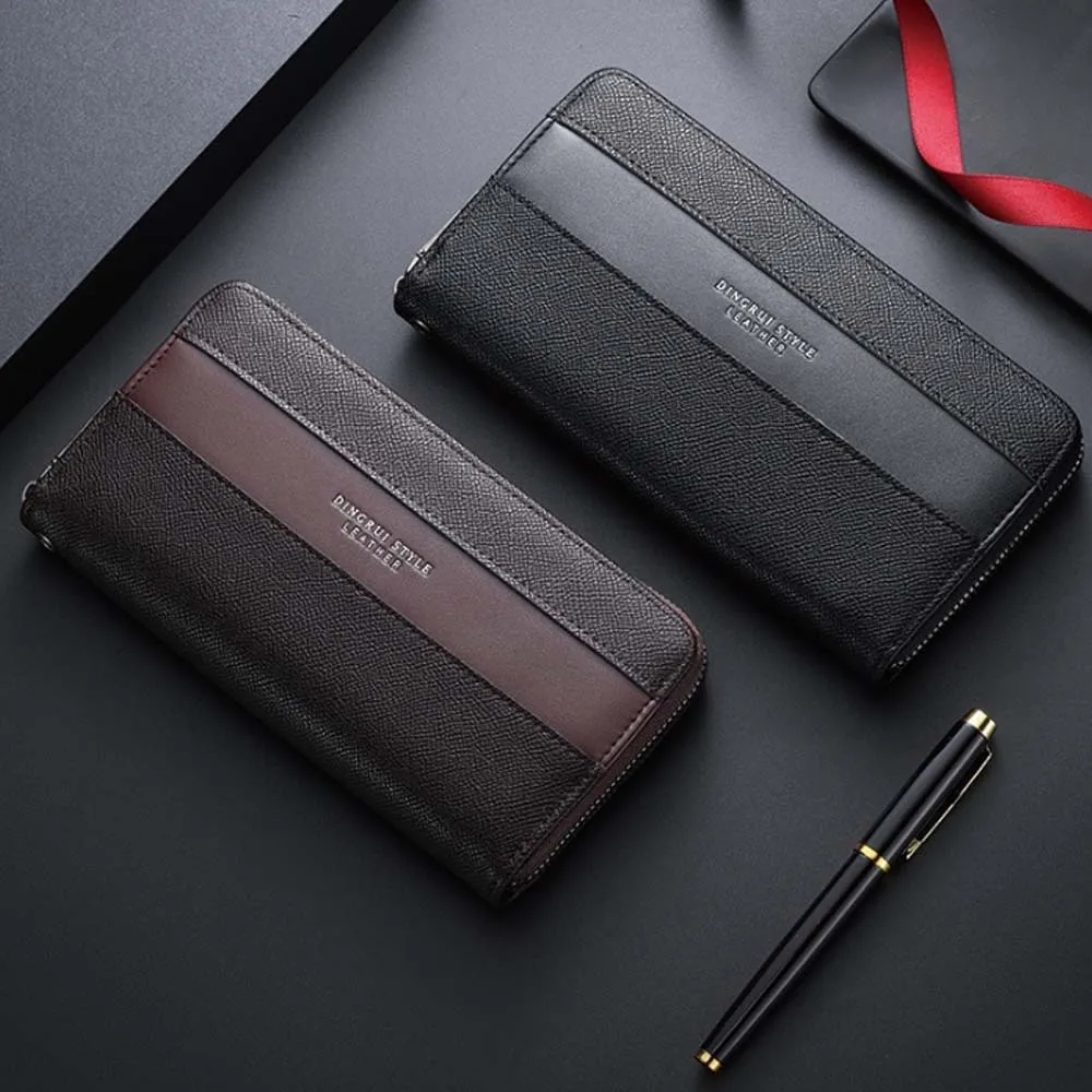 

Large Capacity PU Men's Wallet Anti-splash Water Classic Long Business Handbag Solid Color Multiple Card Holder Coffee Phone Bag