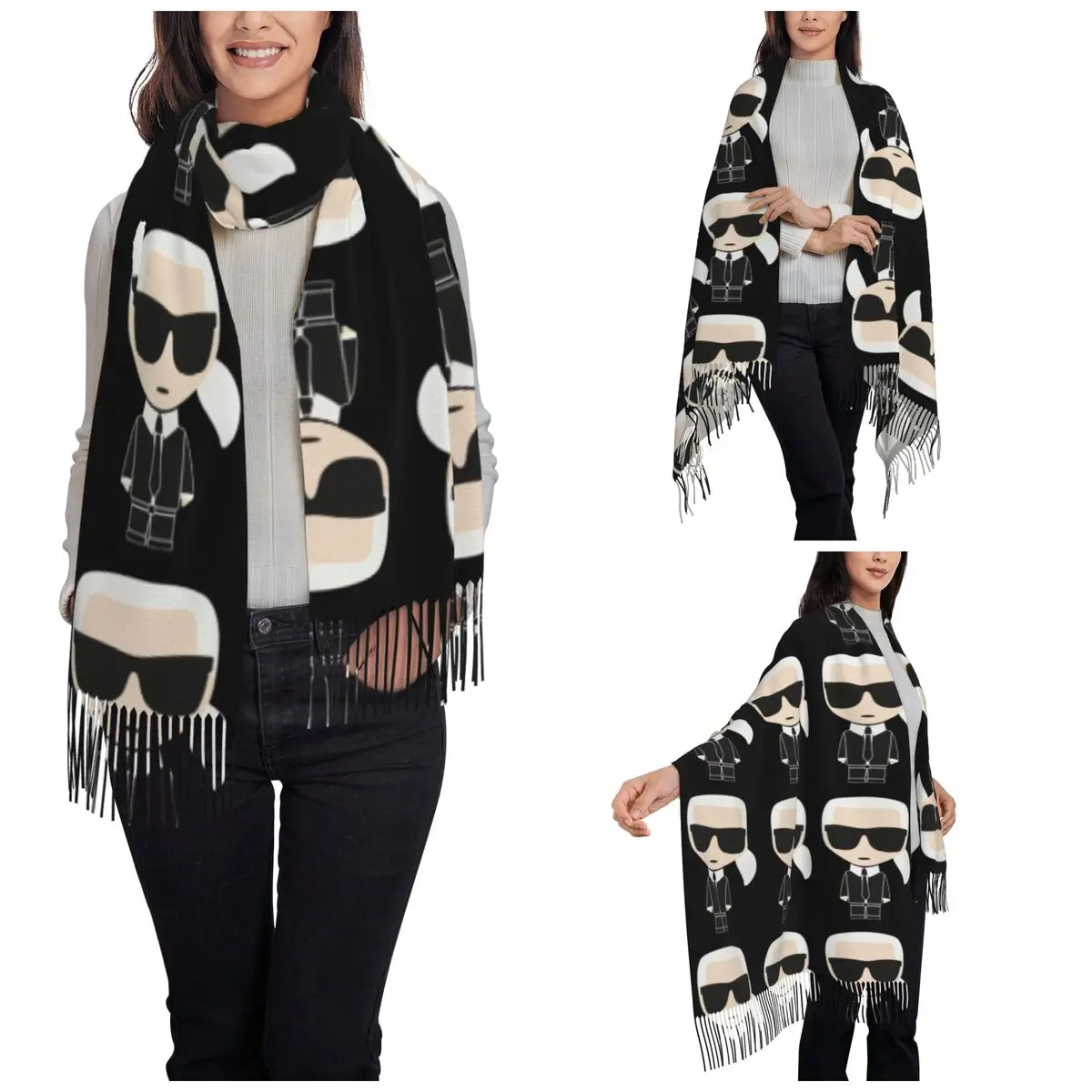 Women's Scarf with Tassel Slogan Cat Long Soft Warm Shawl Wrap K Fashion Father Who Daily Wear Pashmina Scarves