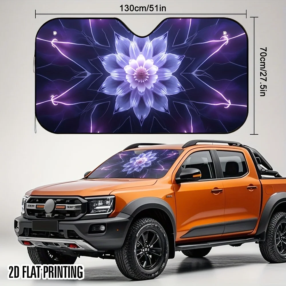 1pc Purple Mandala Car Sunshade – Stylish 2D Flat Design With Vibrant Floral Patterns, Includes 4 Suction Cups For Easy Installa