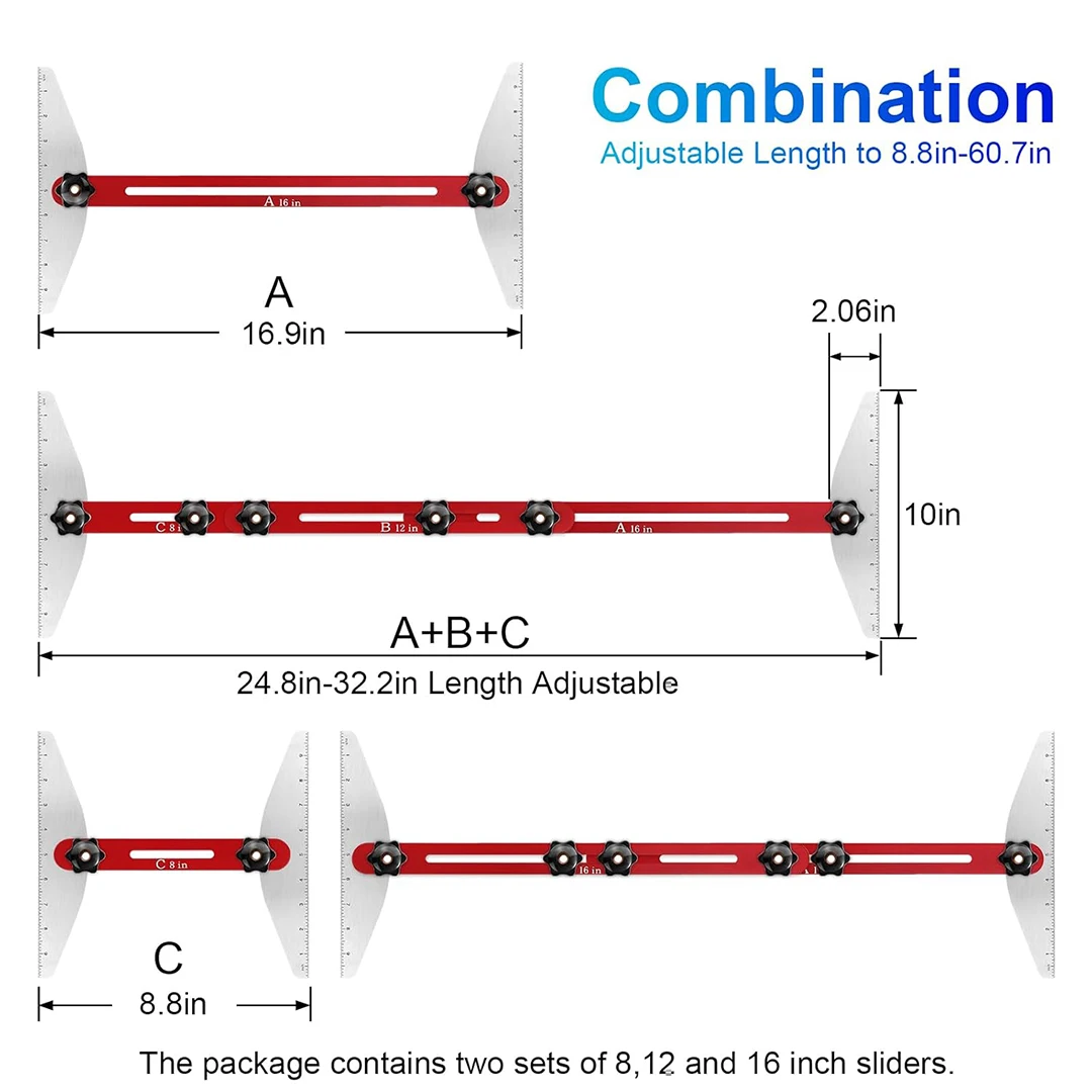 Stair Tread Template Tool Precision Stair Tread Jig for Risers and Treads Aluminum Stair Guide, Measuring Tool, Step Gauge