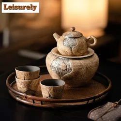 Handmade Old Rock Mud Thousand Buddhas Tea Set Complete Set Tea Ceremony Set Household Teapot and Tea Cup Set Cha Teaware Craft