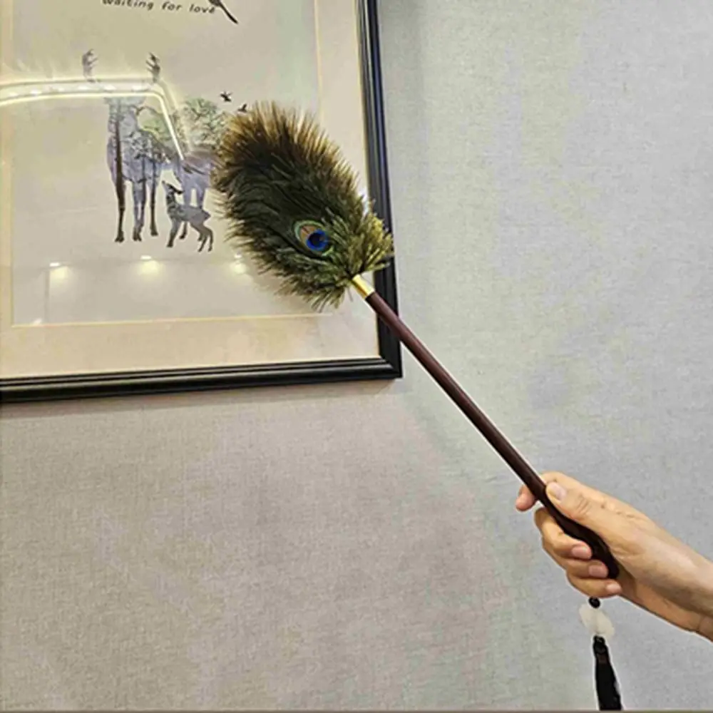 

Soft Peacock Ostrich Feathers Duster Long Handle Retro Feather Cleaning Brush Not Shedding Fluffy Fur Cleaning Tools
