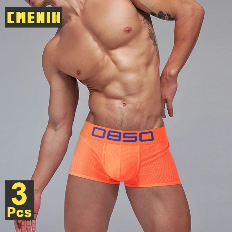 

CMENIN 3Pcs Cotton Men's Underwear Mesh Breathable Crotch Mens Underpants Sexy Gays Men's Trunks Bikini Man Boxer Briefs Panties