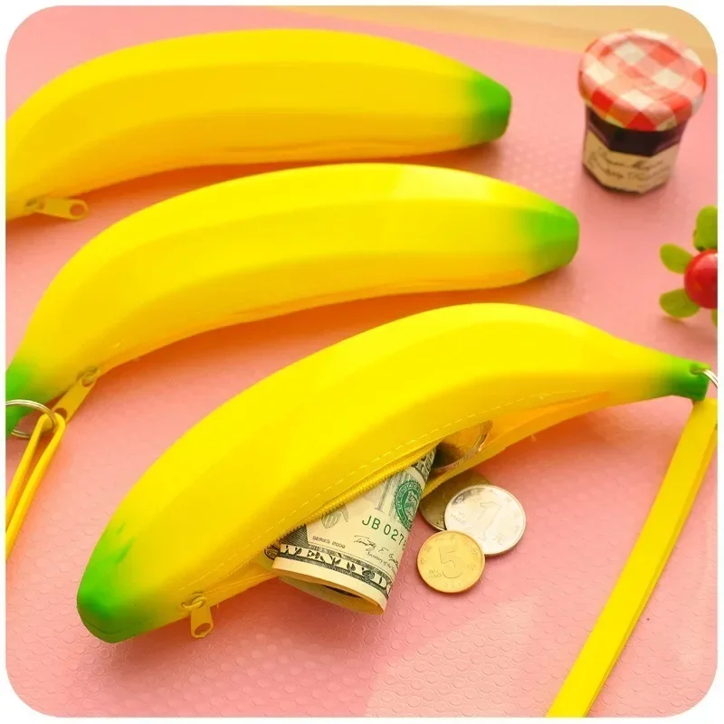 Novelty Funny Silicone Purses Yellow Banana Coin Purses Cute Novelty Funny Silicone Portable Multifunction Pencil Case Purse Bag