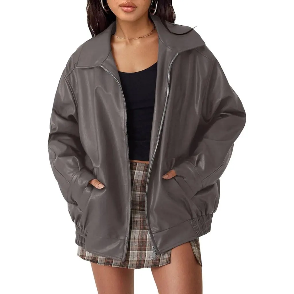 

Women's Oversized Leather Motorcycle Jacket Fashion Loose Long-Sleeved Autumn Winter Outerwear European American Style